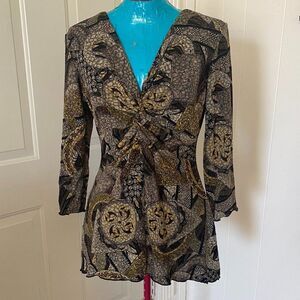 J B S LTD Boho V-Neck Geometric Fitted Top Women Size 8